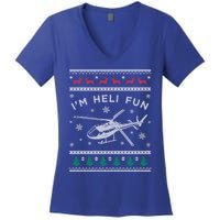 Helicopter Ugly Christmas Funny Gift Fun Xmas Heli Pilot Gift Women's V-Neck T-Shirt