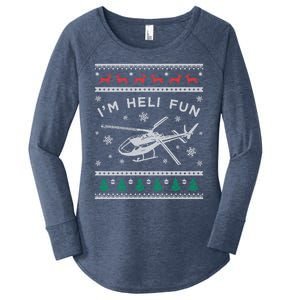 Helicopter Ugly Christmas Funny Gift Fun Xmas Heli Pilot Gift Women's Perfect Tri Tunic Long Sleeve Shirt