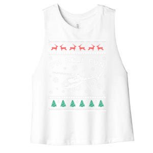 Helicopter Ugly Christmas Funny Gift Fun Xmas Heli Pilot Gift Women's Racerback Cropped Tank