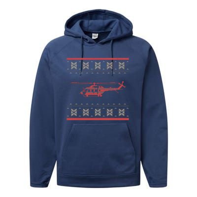 Helicopter Ugly Christmas Aviation Helicopter Pilot Gift Performance Fleece Hoodie