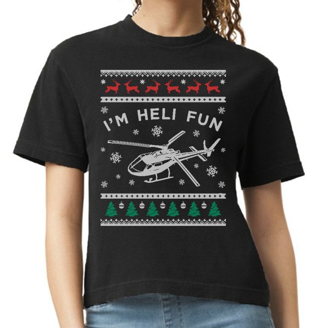 Helicopter Ugly Christmas Great Gift Fun Xmas Heli Gift Comfort Colors Boxy T-Shirt