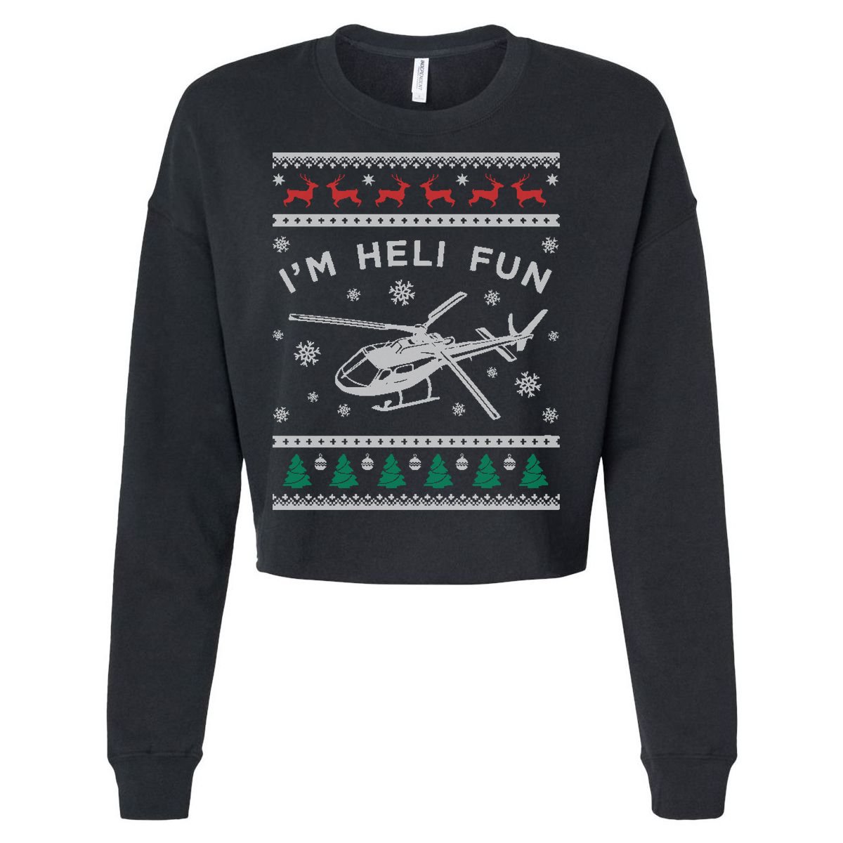 Helicopter Ugly Christmas Great Gift Fun Xmas Heli Gift Cropped Pullover Crew
