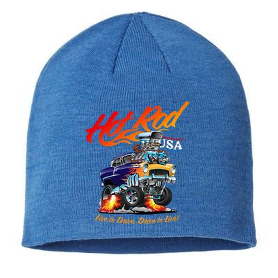 Hotrod Usa Classic Muscle Car Cartoon Race Car Funny Car Sustainable Beanie