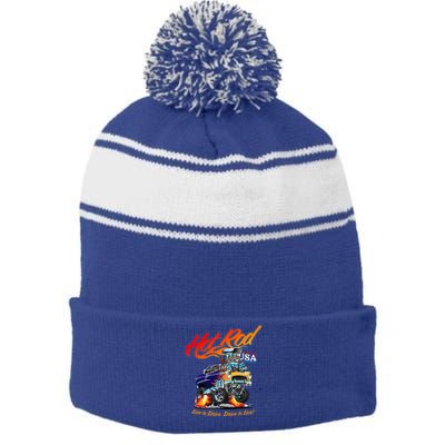 Hotrod Usa Classic Muscle Car Cartoon Race Car Funny Car Stripe Pom Pom Beanie