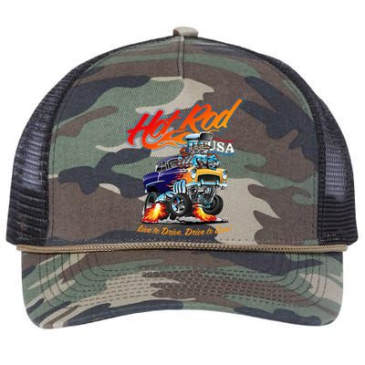 Hotrod Usa Classic Muscle Car Cartoon Race Car Funny Car Retro Rope Trucker Hat Cap