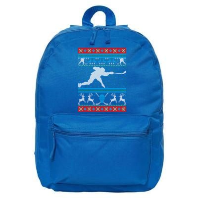 Hockey Ugly Christmas Ice Hockey Happy Holiday Xmas Gift Funny Gift 16 in Basic Backpack