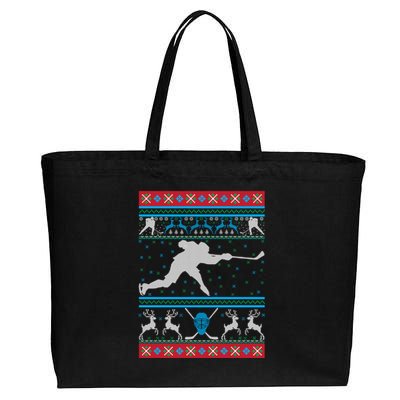 Hockey Ugly Christmas Ice Hockey Happy Holiday Xmas Gift Funny Gift Cotton Canvas Jumbo Tote