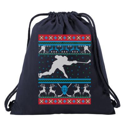 Hockey Ugly Christmas Ice Hockey Happy Holiday Xmas Gift Funny Gift Drawstring Bag