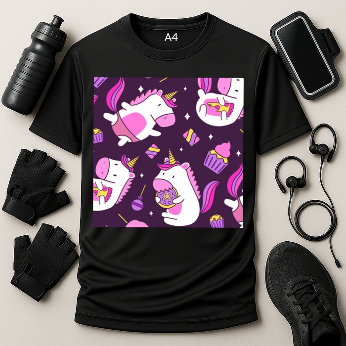 Happy Unicorn Dessert Lover Pattern Performance Shirt