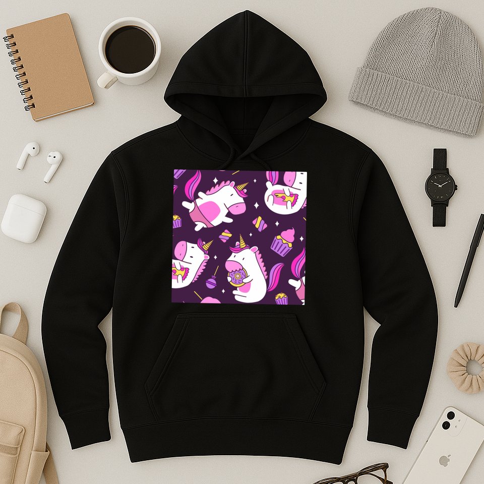 Happy Unicorn Dessert Lover Pattern Hoodie