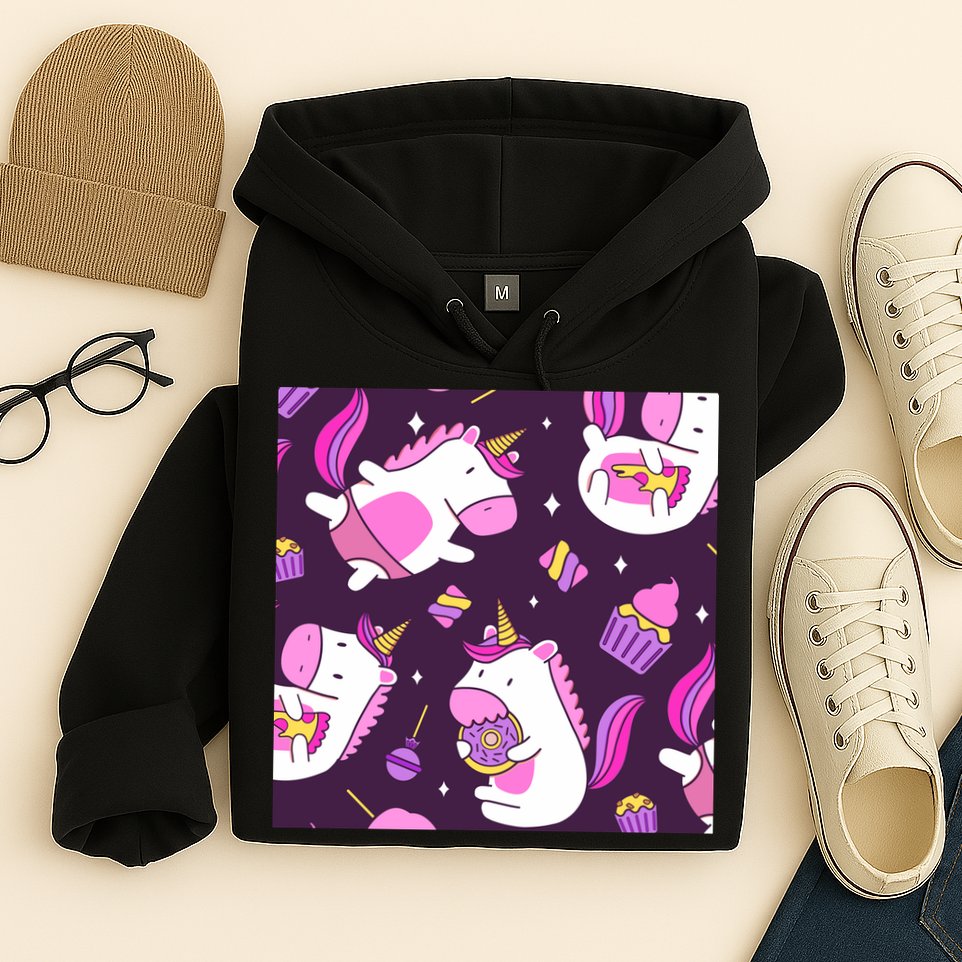 Happy Unicorn Dessert Lover Pattern Hoodie