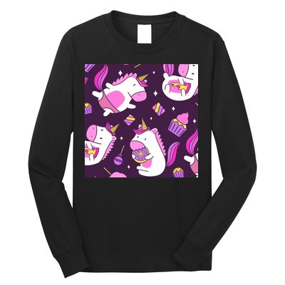 Happy Unicorn Dessert Lover Pattern Long Sleeve Shirt