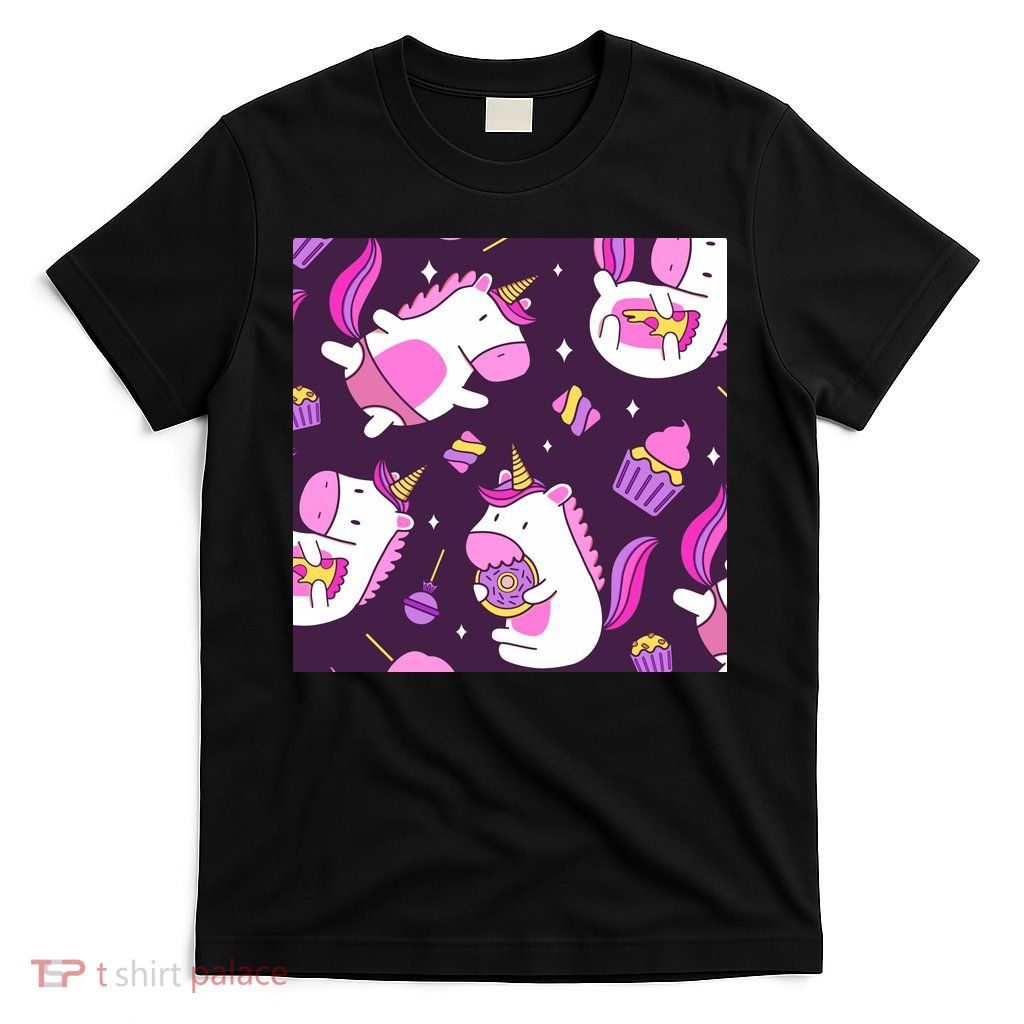Happy Unicorn Dessert Lover Pattern T-Shirt