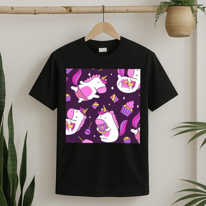 Happy Unicorn Dessert Lover Pattern T-Shirt