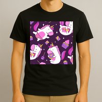 Happy Unicorn Dessert Lover Pattern T-Shirt