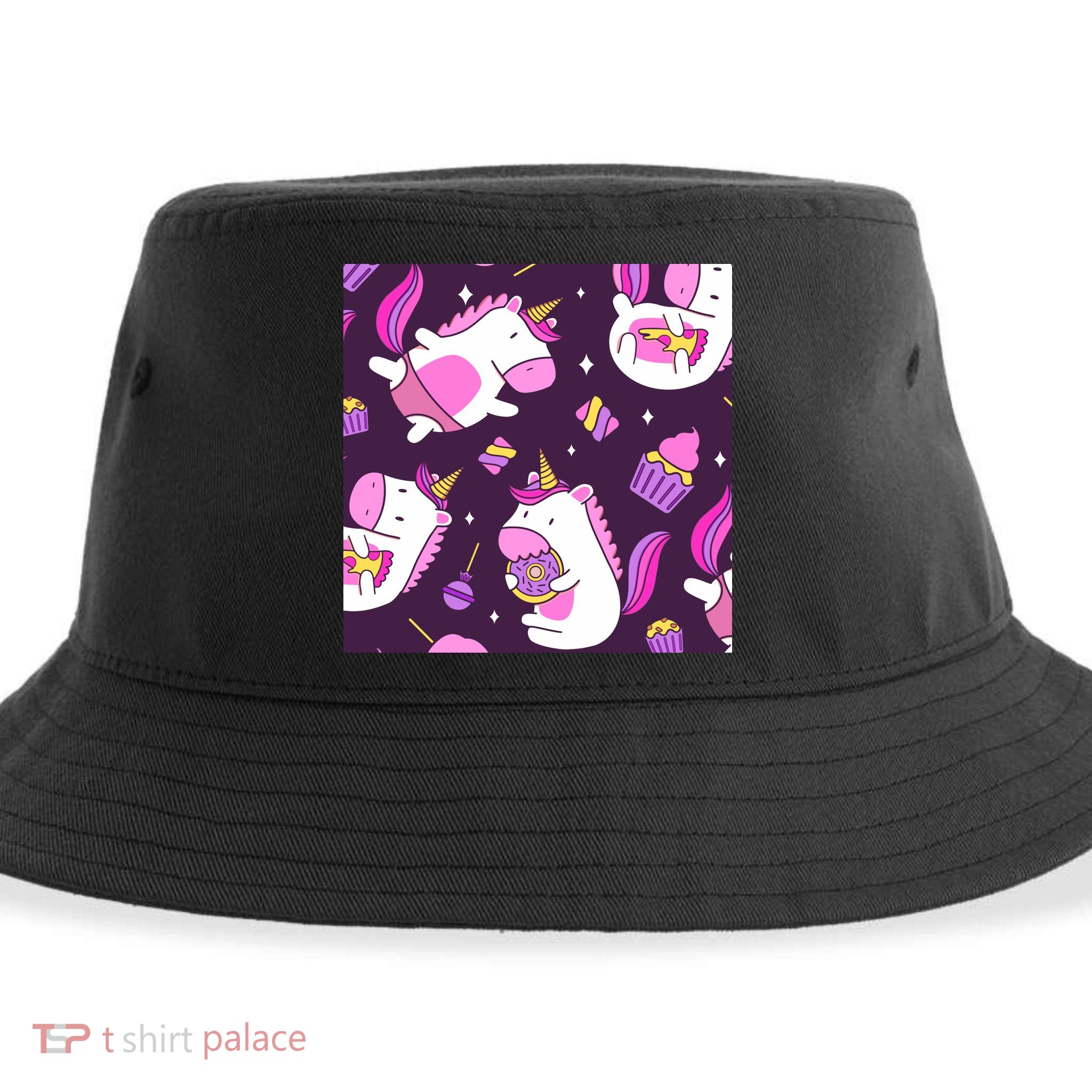 Happy Unicorn Dessert Lover Pattern Sustainable Bucket Hat