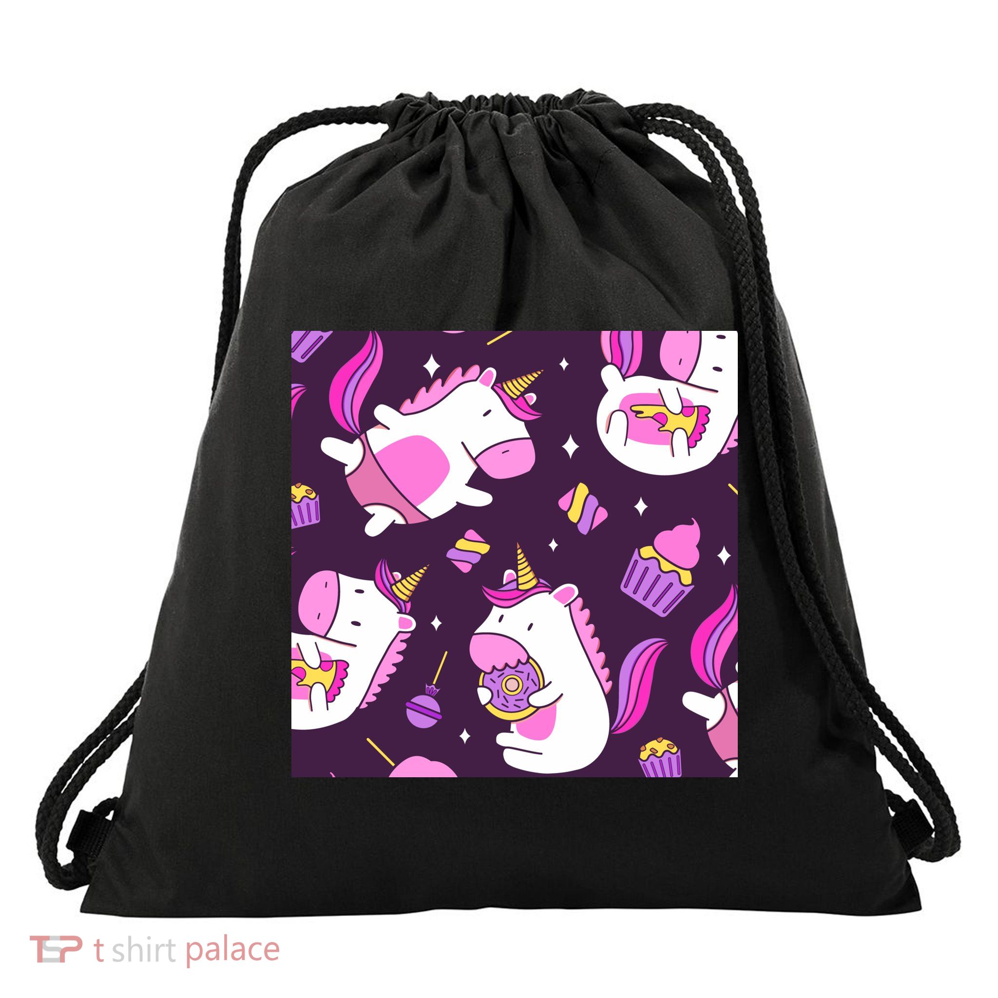 Happy Unicorn Dessert Lover Pattern Drawstring Bag