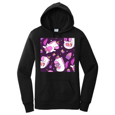 Happy Unicorn Dessert Lover Pattern Women's Pullover Hoodie