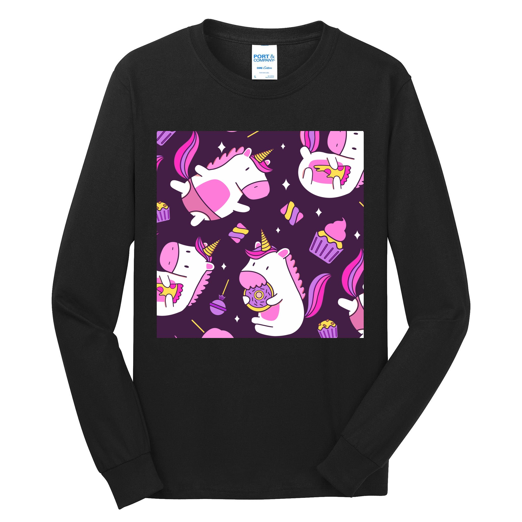 Happy Unicorn Dessert Lover Pattern Tall Long Sleeve T-Shirt
