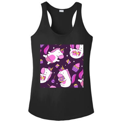 Happy Unicorn Dessert Lover Pattern Ladies PosiCharge Competitor Racerback Tank