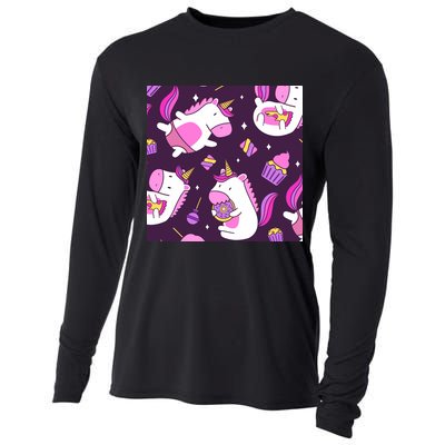 Happy Unicorn Dessert Lover Pattern Cooling Performance Long Sleeve Crew
