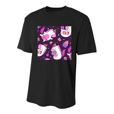 Happy Unicorn Dessert Lover Pattern Youth Performance Sprint T-Shirt