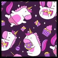 Happy Unicorn Dessert Lover Pattern Poster