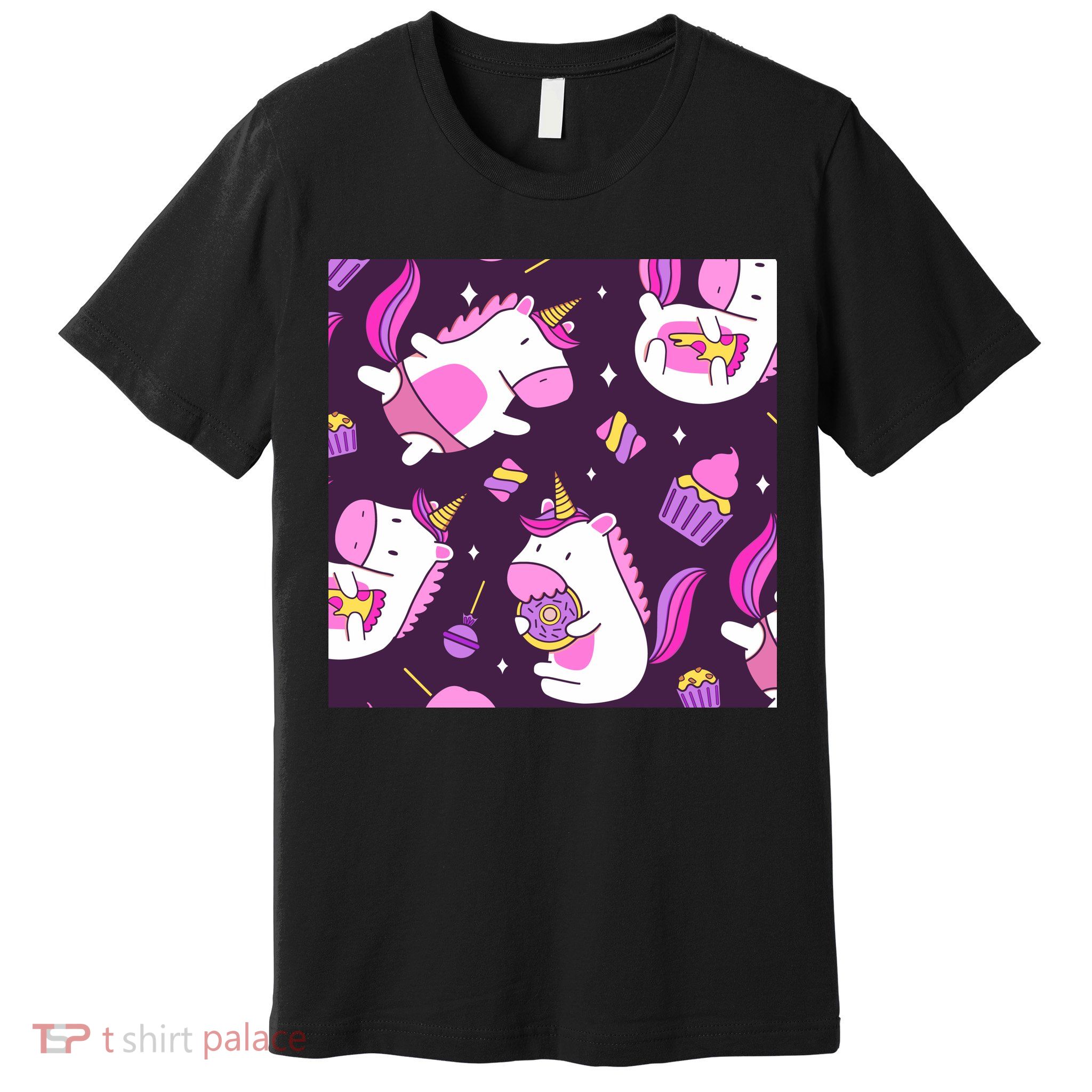 Happy Unicorn Dessert Lover Pattern Premium T-Shirt