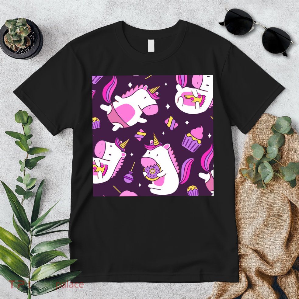 Happy Unicorn Dessert Lover Pattern Premium T-Shirt