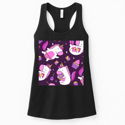Happy Unicorn Dessert Lover Pattern Womens Tank Top