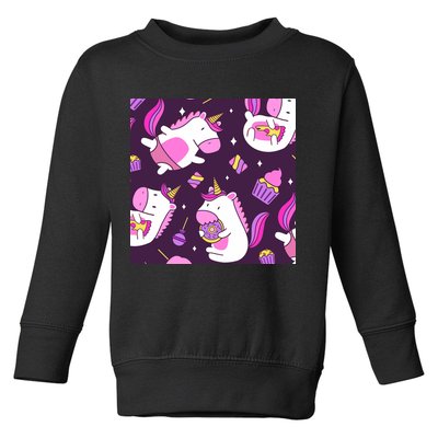 Happy Unicorn Dessert Lover Pattern Toddler Sweatshirt