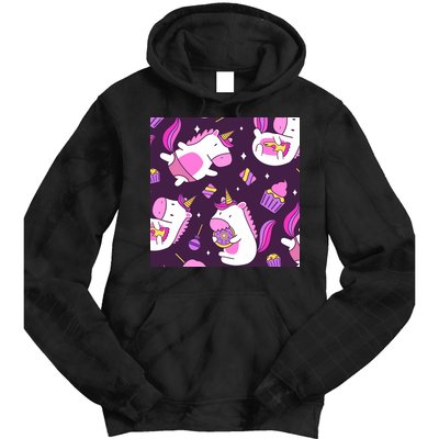 Happy Unicorn Dessert Lover Pattern Tie Dye Hoodie
