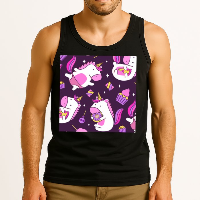 Happy Unicorn Dessert Lover Pattern Tank Top