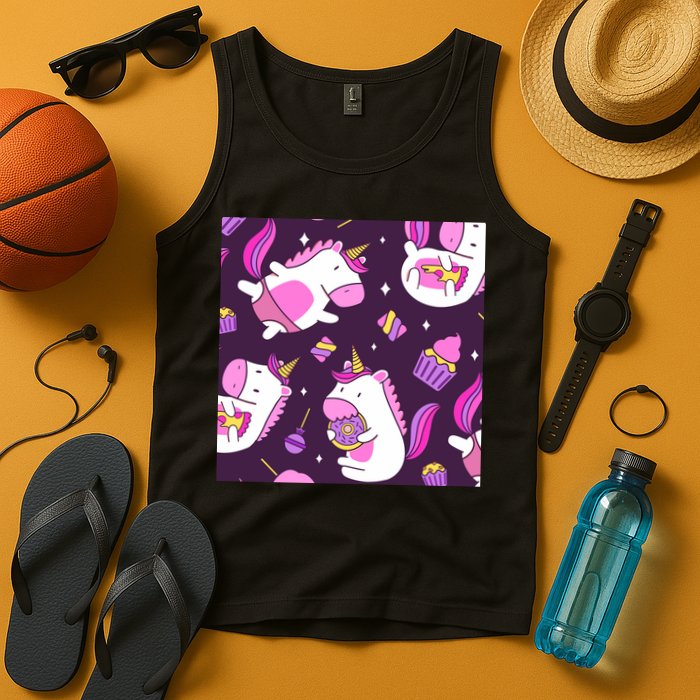 Happy Unicorn Dessert Lover Pattern Tank Top