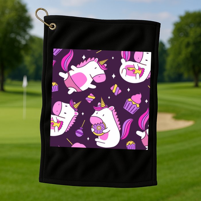 Happy Unicorn Dessert Lover Pattern Golf Towel