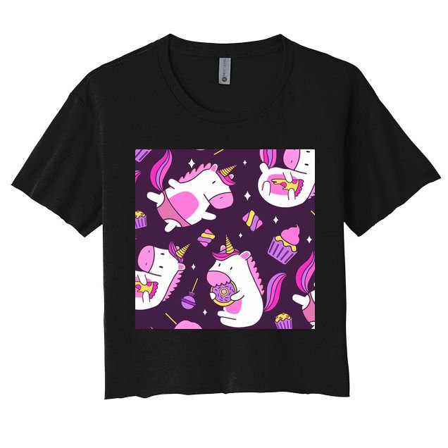 Happy Unicorn Dessert Lover Pattern Crop Top