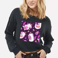 Happy Unicorn Dessert Lover Pattern Cropped Pullover Crew