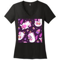 Happy Unicorn Dessert Lover Pattern Women's V-Neck T-Shirt