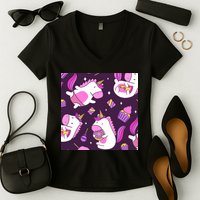 Happy Unicorn Dessert Lover Pattern Women's V-Neck T-Shirt