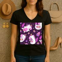 Happy Unicorn Dessert Lover Pattern Women's V-Neck T-Shirt