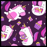 Happy Unicorn Dessert Lover Pattern Women's V-Neck T-Shirt