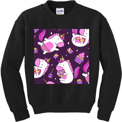 Happy Unicorn Dessert Lover Pattern Kids Sweatshirt