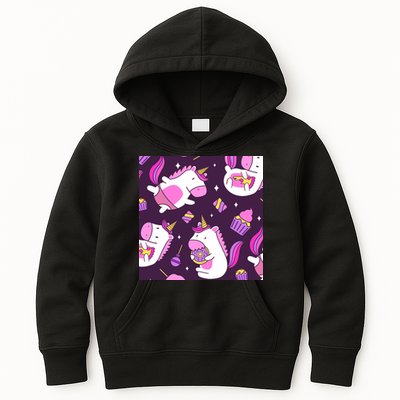Happy Unicorn Dessert Lover Pattern Kids Hoodie