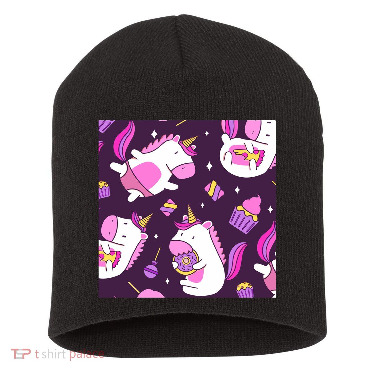 Happy Unicorn Dessert Lover Pattern Short Acrylic Beanie