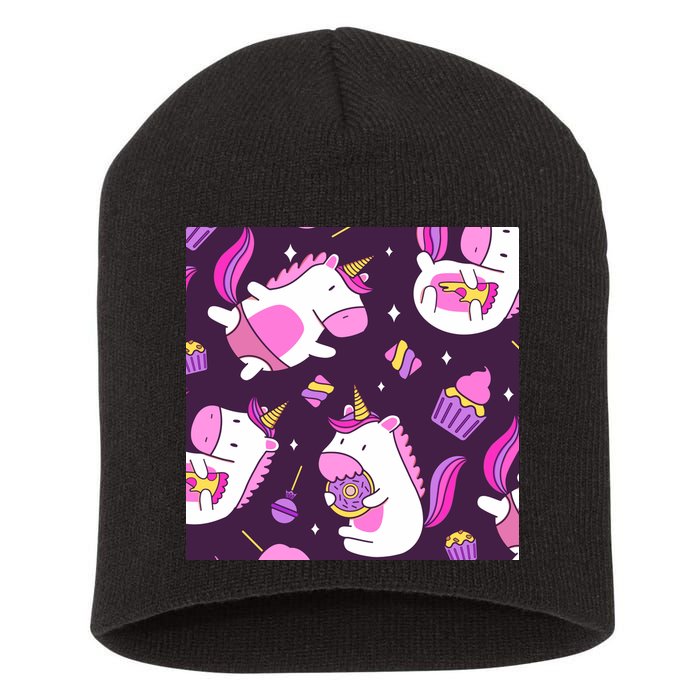 Happy Unicorn Dessert Lover Pattern Short Acrylic Beanie