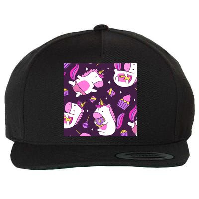 Happy Unicorn Dessert Lover Pattern Wool Snapback Cap