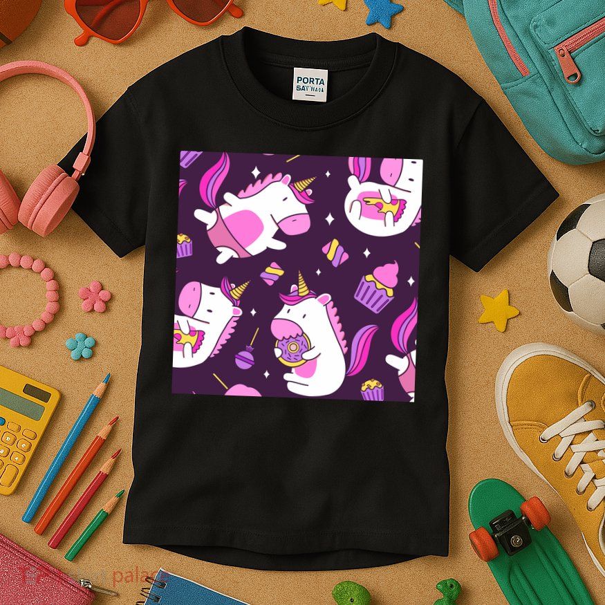 Happy Unicorn Dessert Lover Pattern Kids T-Shirt