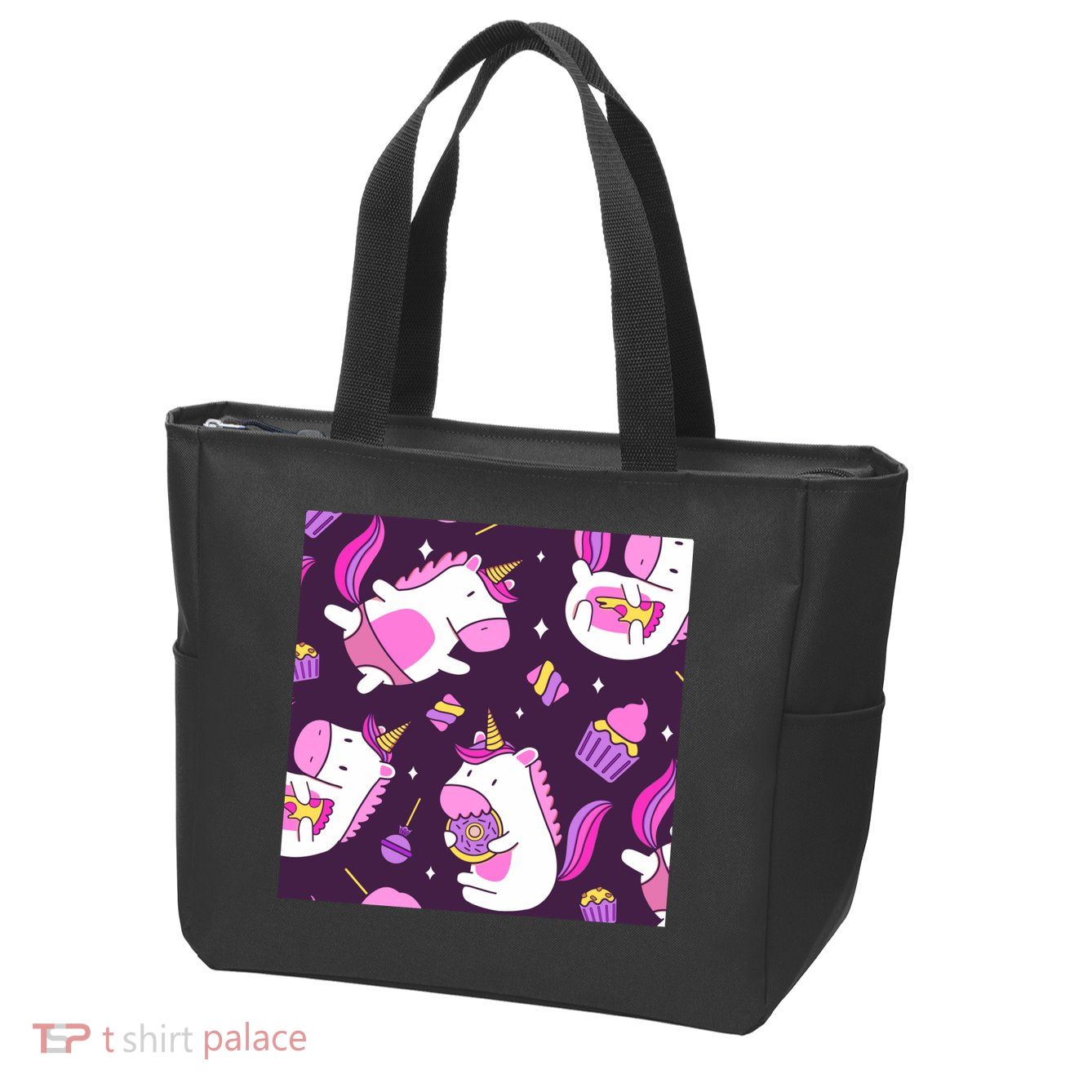 Happy Unicorn Dessert Lover Pattern Zip Tote Bag