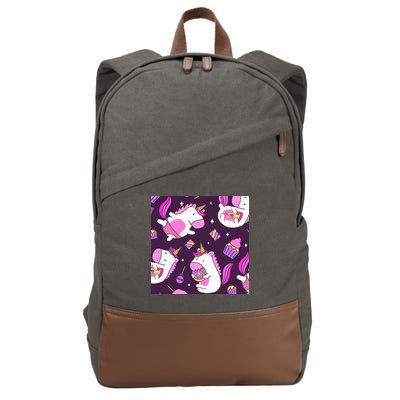 Happy Unicorn Dessert Lover Pattern Cotton Canvas Backpack