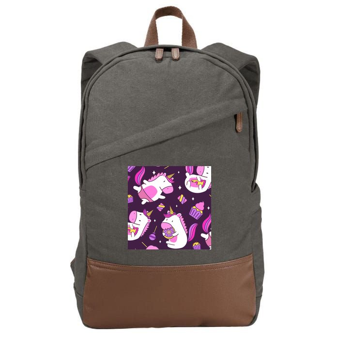 Happy Unicorn Dessert Lover Pattern Cotton Canvas Backpack